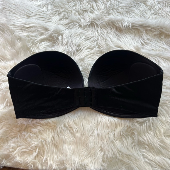 Delimira Womens Bandeau Strapless Bra Black Wire Free Padded Stretch 42DD - Picture 2 of 6